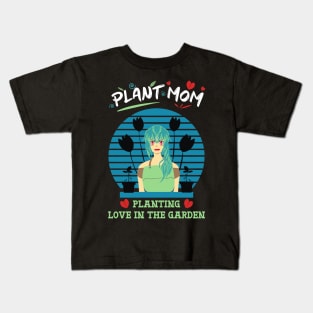 Plant mom planting love in the garden anime green hair Kids T-Shirt